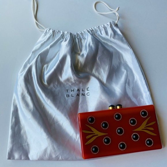 RARE Thalé Blanc Women's Red with Black Pearls Morning Dew Luxe Clutch ($2500) - Picture 2 of 12